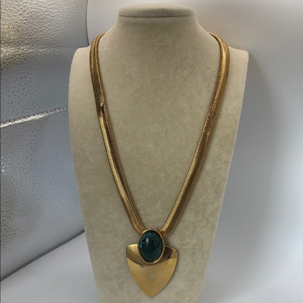 Gold and Green Pendant Necklace
